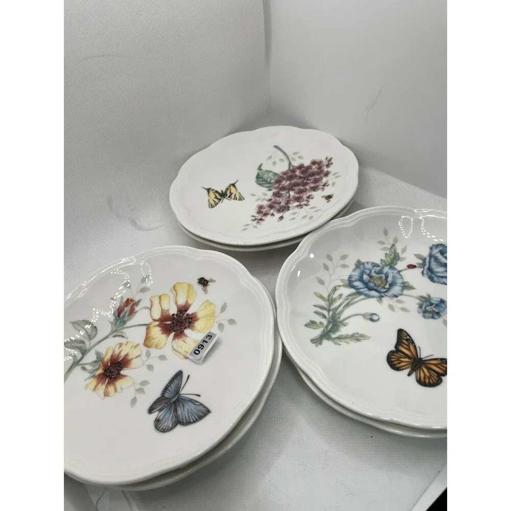 6 Lenox Butterfly Meadow 6-Piece Tidbit Plate Set small dishes spring table